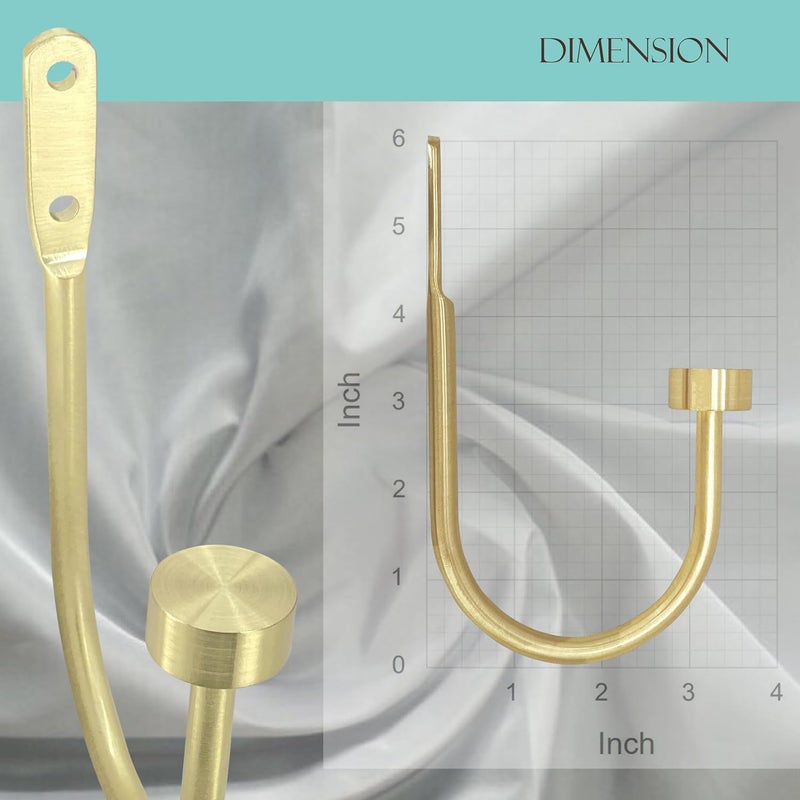 ARNORX Quality Curtain Holdbacks, Solid Steel Curtain Holdback with Disk Finial,Electroplate Finishes, Set of 2 Window Curtain Tieback Hooks,Brass Brushed - Image 5